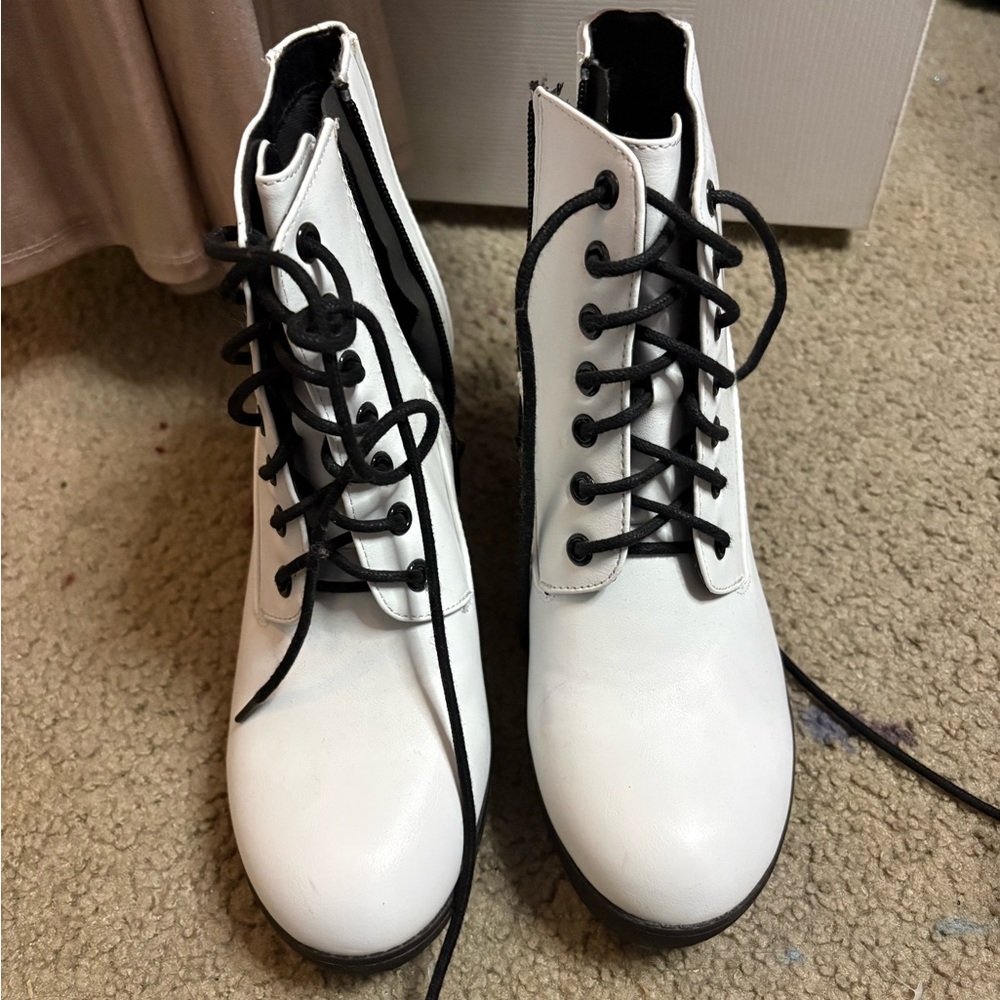 White Lace-Up Ankle Boots